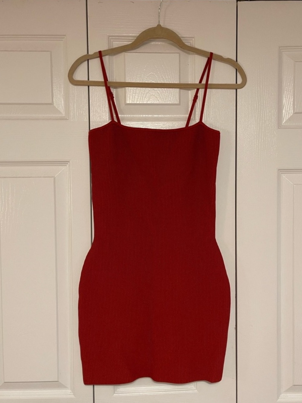 Aritzia Rust-Red Ribbed Spaghetti Strap Dress - Picture 4 of 5